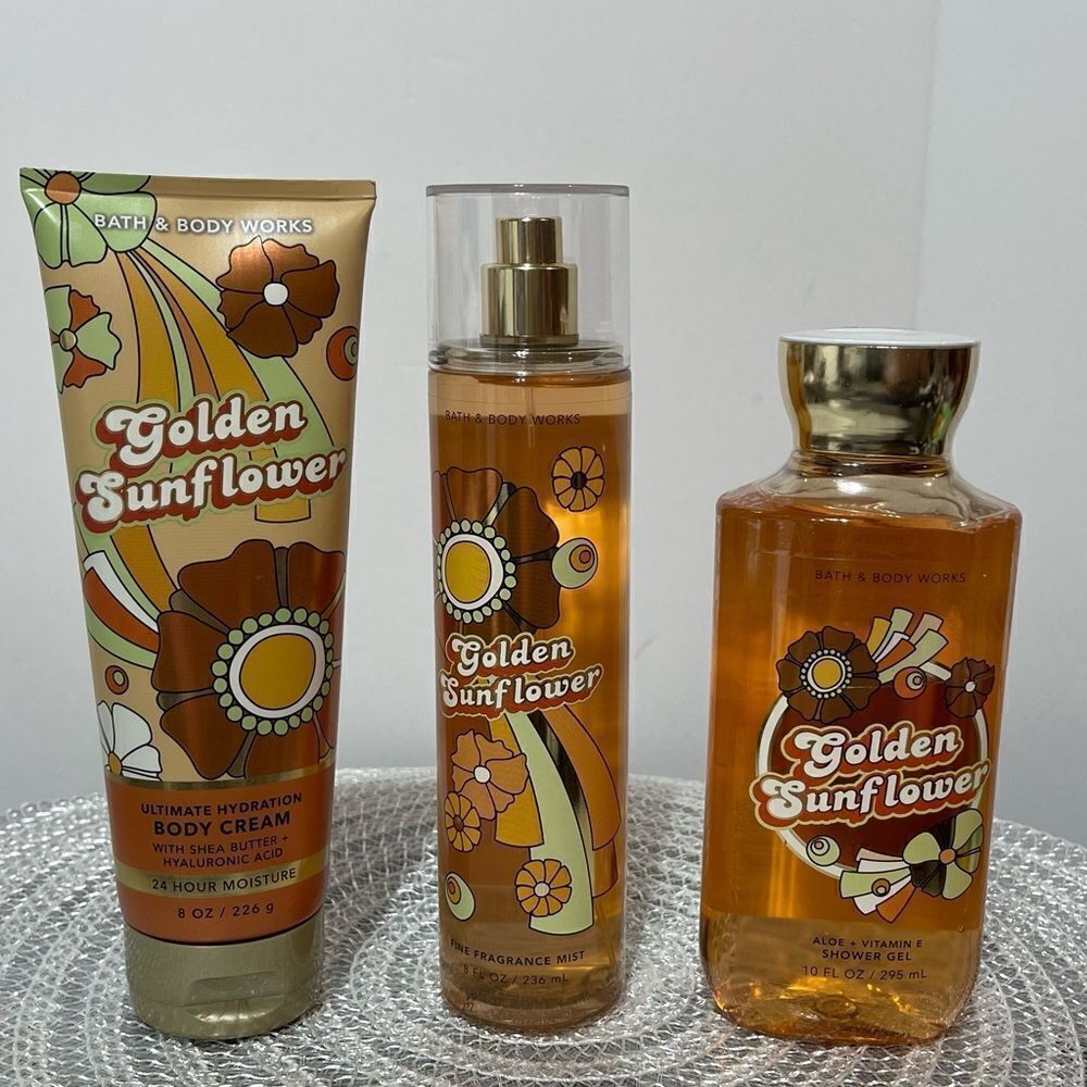 BBW Golden Sunflower Body cream, Fragrance Mist and Shower Gel set of 3 NWT